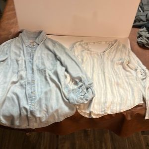 Set of 2 long sleeve shirt and pull on button up